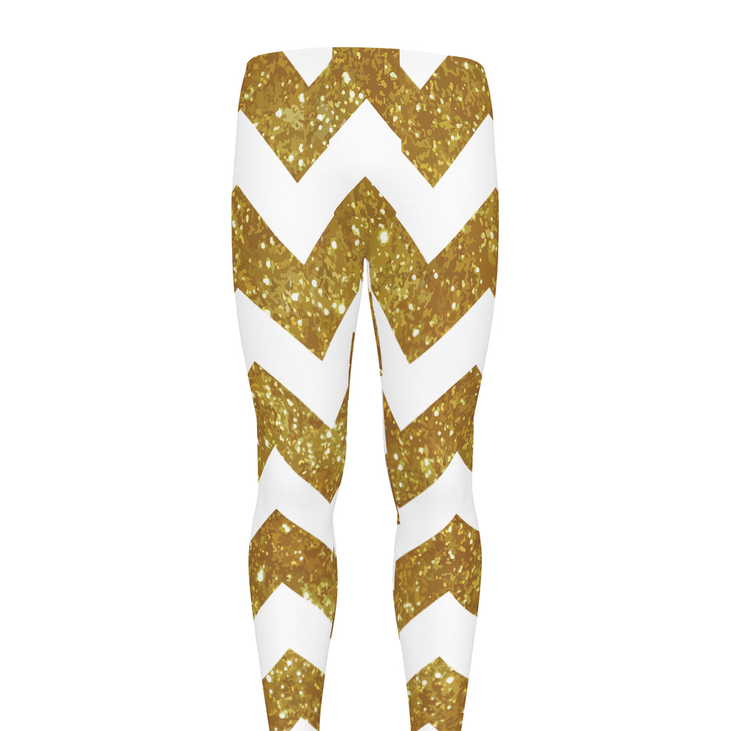 Gold And White Chevron Pattern Print Men's leggings