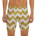 Gold And White Chevron Pattern Print Men's Long Boxer Briefs