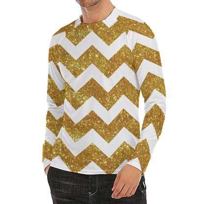 Gold And White Chevron Pattern Print Men's Long Sleeve Rash Guard
