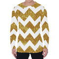 Gold And White Chevron Pattern Print Men's Long Sleeve T-Shirt