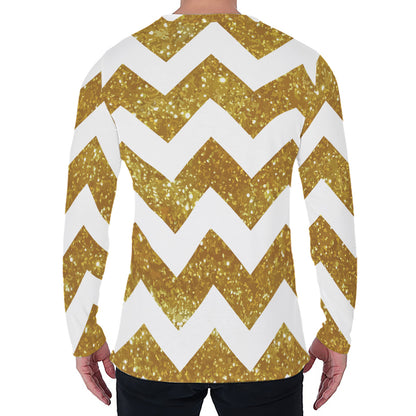 Gold And White Chevron Pattern Print Men's Long Sleeve T-Shirt