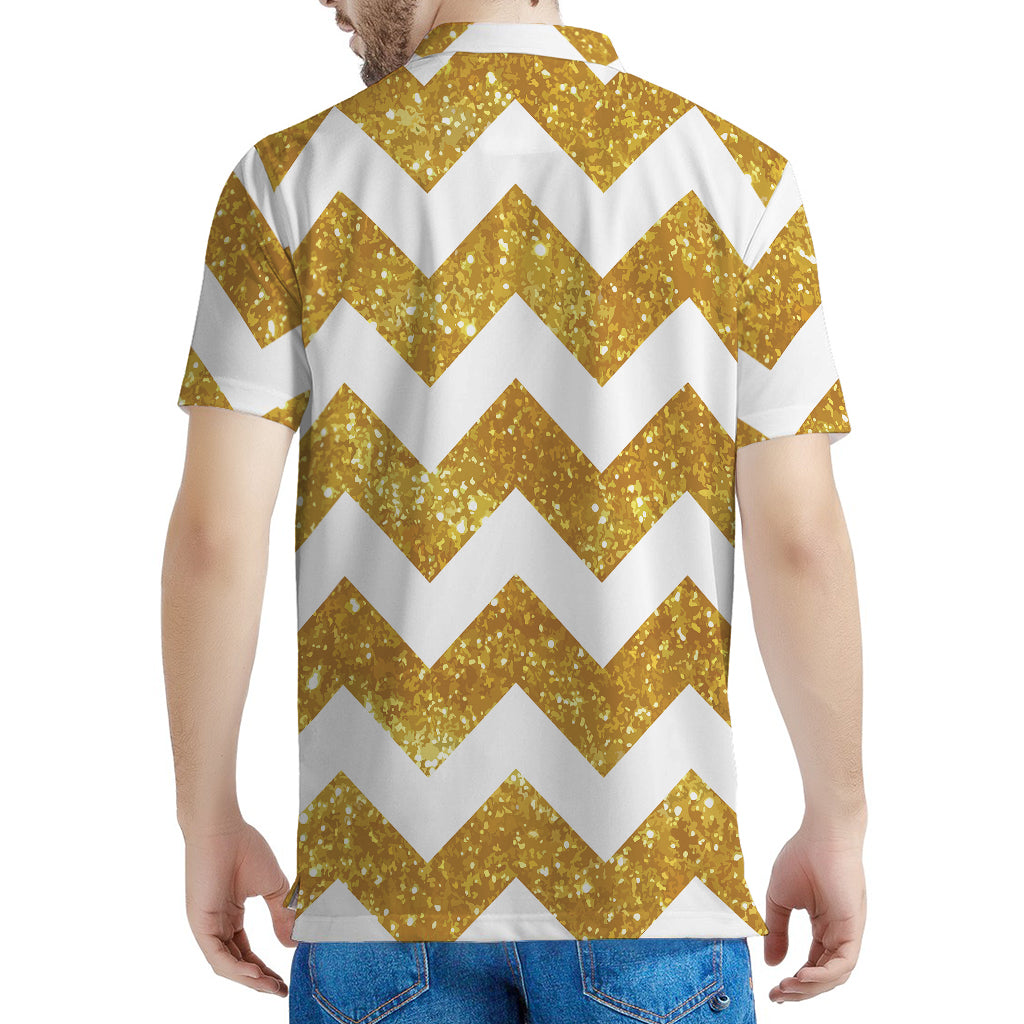 Gold And White Chevron Pattern Print Men's Polo Shirt