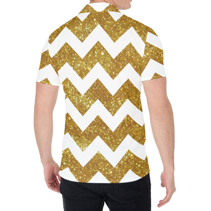 Gold And White Chevron Pattern Print Men's Shirt
