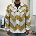 Gold And White Chevron Pattern Print Men's Shirt Jacket