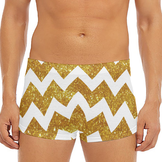 Gold And White Chevron Pattern Print Men's Short Boxer Briefs