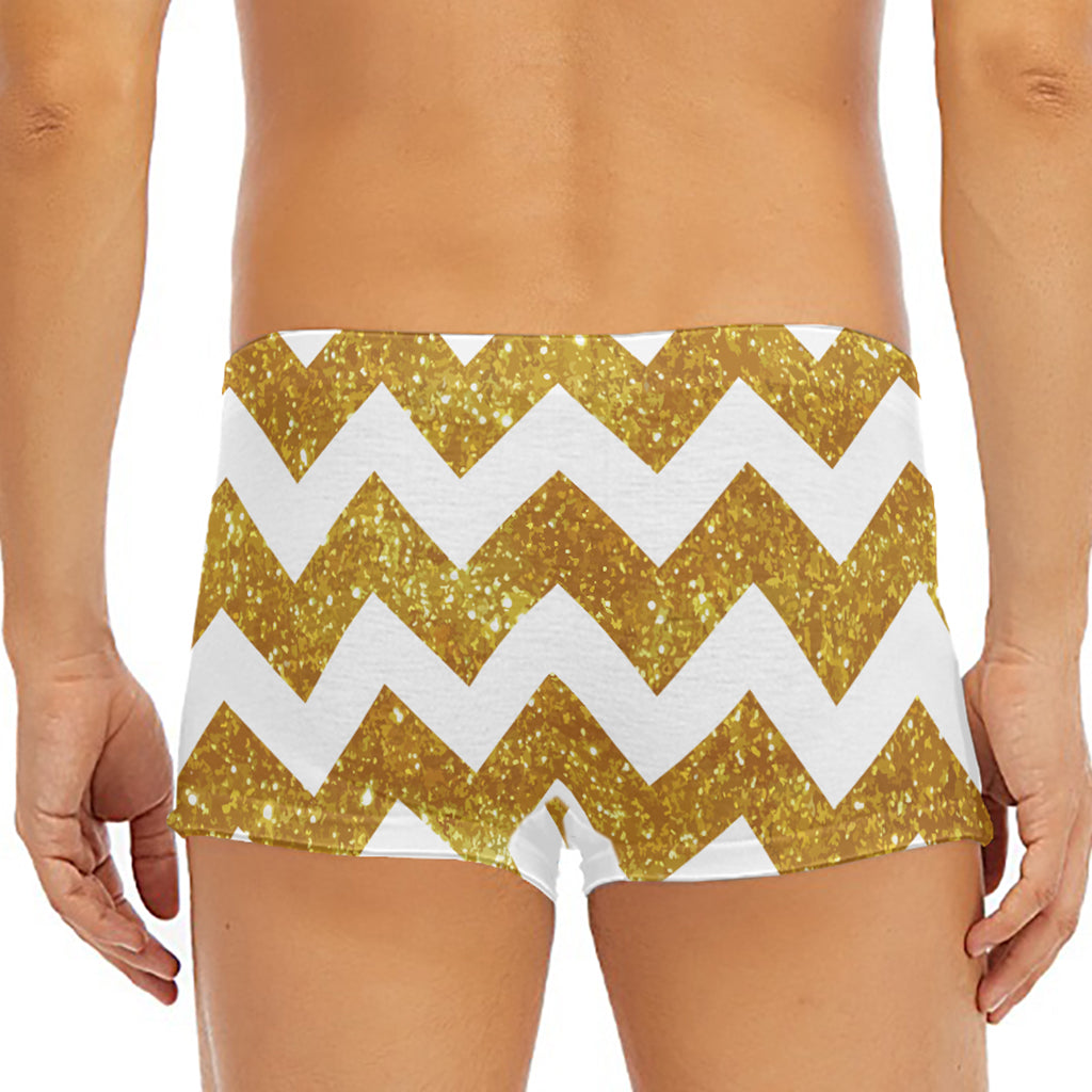 Gold And White Chevron Pattern Print Men's Short Boxer Briefs