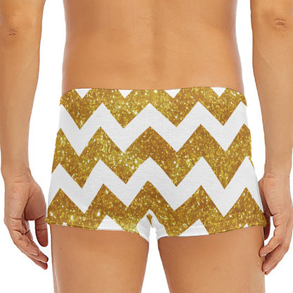 Gold And White Chevron Pattern Print Men's Short Boxer Briefs