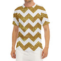 Gold And White Chevron Pattern Print Men's Short Sleeve Rash Guard