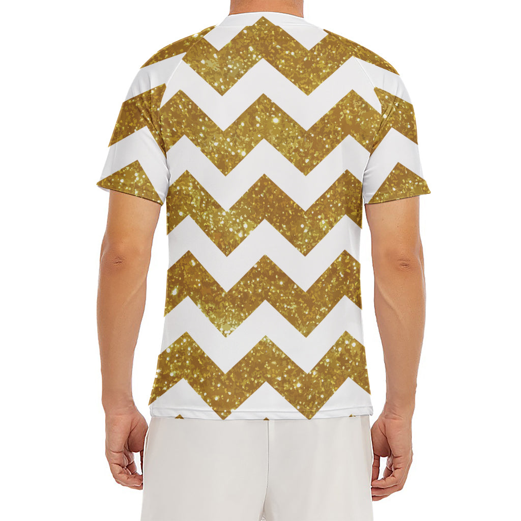 Gold And White Chevron Pattern Print Men's Short Sleeve Rash Guard