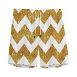 Gold And White Chevron Pattern Print Men's Sports Shorts