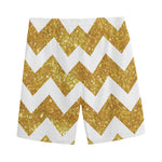 Gold And White Chevron Pattern Print Men's Sports Shorts