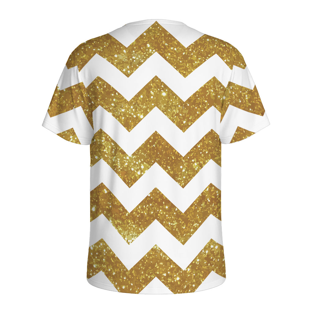Gold And White Chevron Pattern Print Men's Sports T-Shirt
