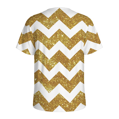 Gold And White Chevron Pattern Print Men's Sports T-Shirt