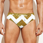 Gold And White Chevron Pattern Print Men's Swim Briefs