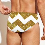 Gold And White Chevron Pattern Print Men's Swim Briefs