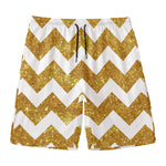 Gold And White Chevron Pattern Print Men's Swim Trunks