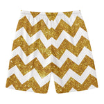 Gold And White Chevron Pattern Print Men's Swim Trunks