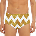 Gold And White Chevron Pattern Print Men's Triangle Swim Briefs
