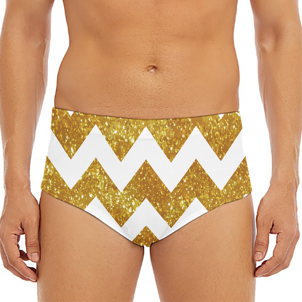 Gold And White Chevron Pattern Print Men's Triangle Swim Briefs