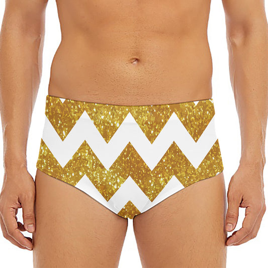 Gold And White Chevron Pattern Print Men's Triangle Swim Briefs