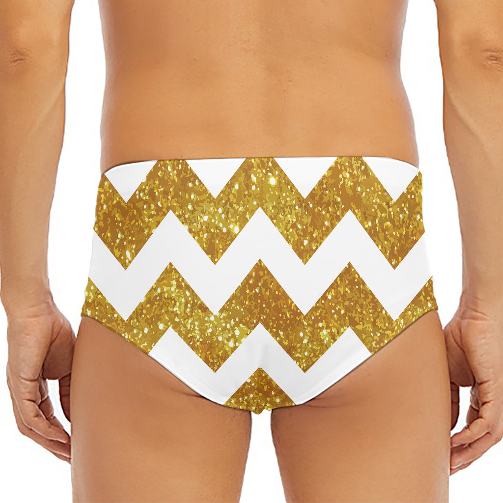 Gold And White Chevron Pattern Print Men's Triangle Swim Briefs