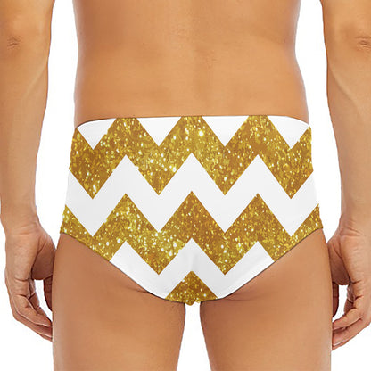 Gold And White Chevron Pattern Print Men's Triangle Swim Briefs