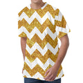 Gold And White Chevron Pattern Print Men's Velvet T-Shirt
