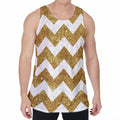 Gold And White Chevron Pattern Print Men's Velvet Tank Top