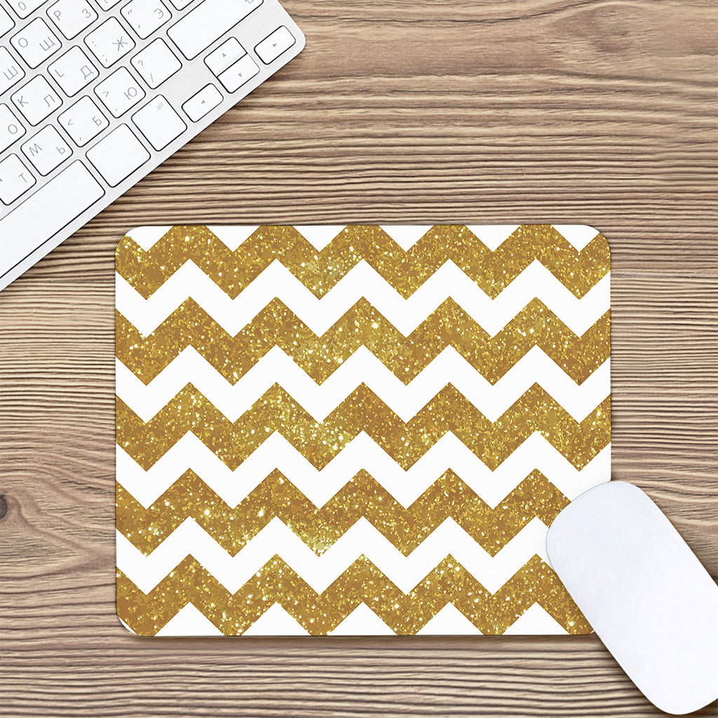 Gold And White Chevron Pattern Print Mouse Pad