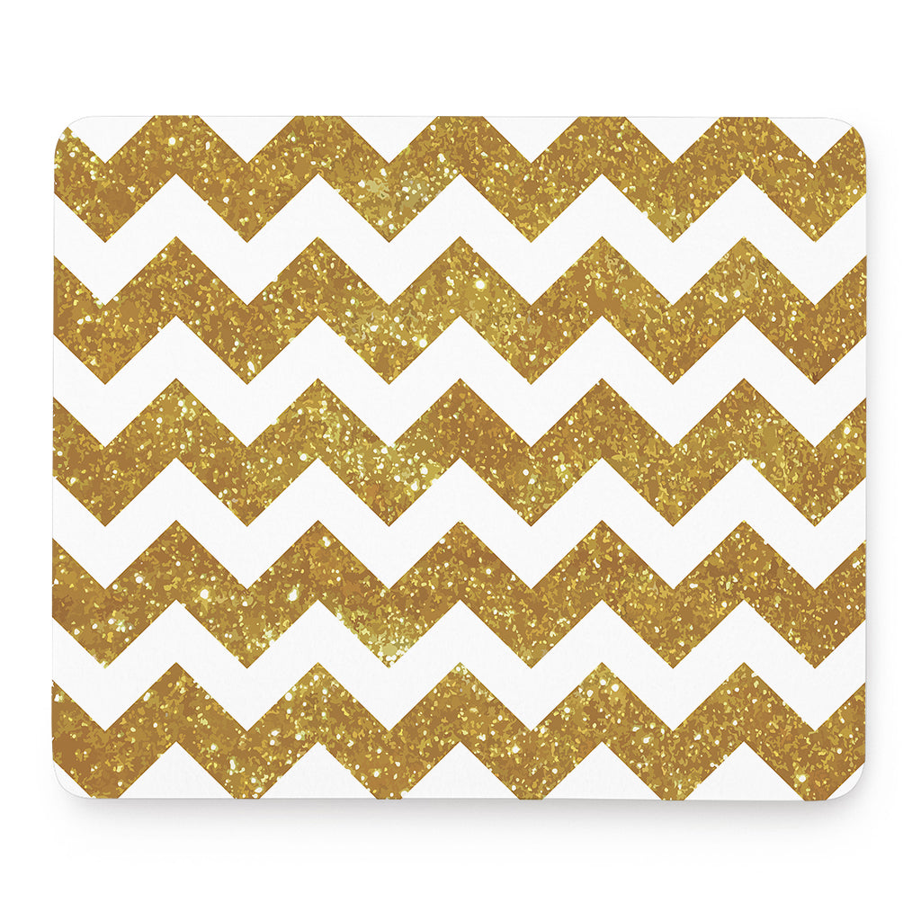 Gold And White Chevron Pattern Print Mouse Pad