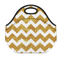 Gold And White Chevron Pattern Print Neoprene Lunch Bag