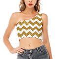 Gold And White Chevron Pattern Print One Shoulder Crop Top