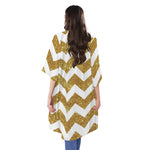 Gold And White Chevron Pattern Print Open Front Beach Cover Up