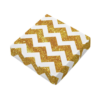Gold And White Chevron Pattern Print Outdoor Seat Cushion Cover