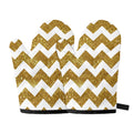 Gold And White Chevron Pattern Print Oven Mitts