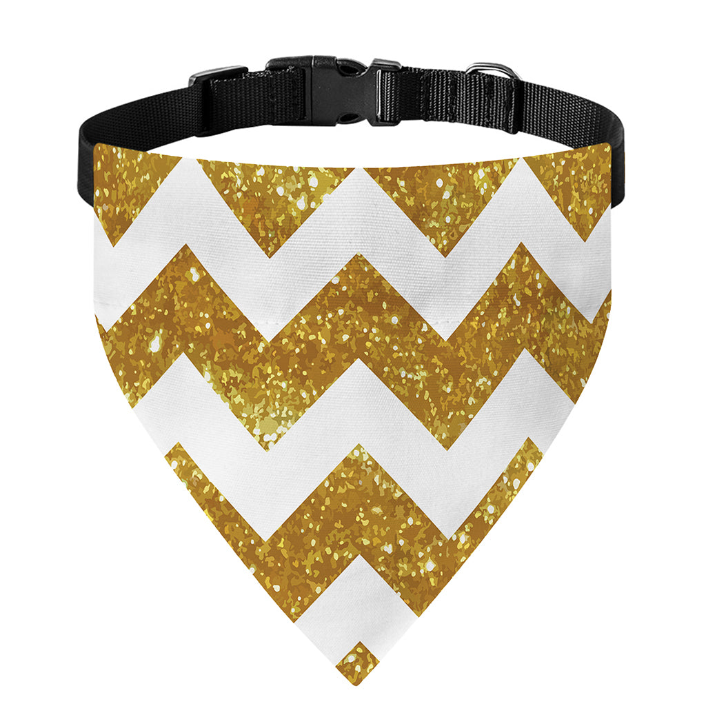 Gold And White Chevron Pattern Print Over The Collar Dog Bandana