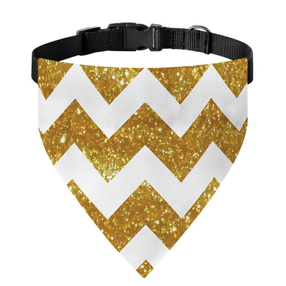 Gold And White Chevron Pattern Print Over The Collar Dog Bandana