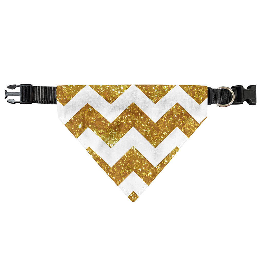 Gold And White Chevron Pattern Print Over The Collar Dog Bandana