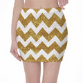 Gold And White Chevron Pattern Print Pencil Mini Skirt