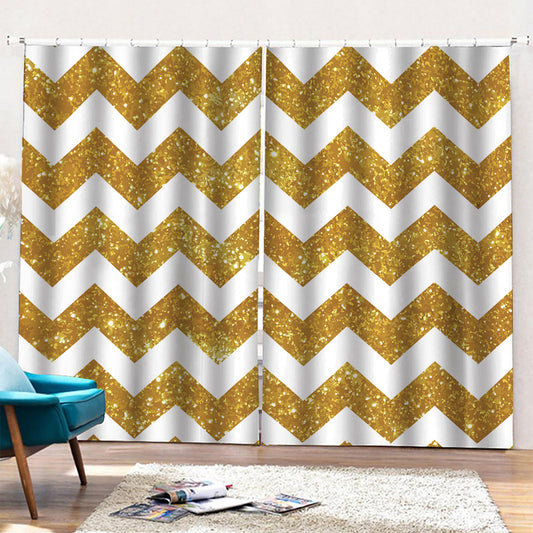 Gold And White Chevron Pattern Print Pencil Pleat Curtains