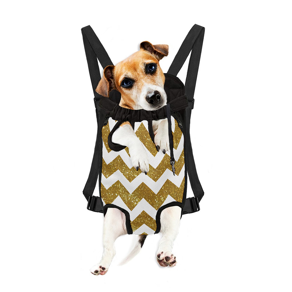 Gold And White Chevron Pattern Print Pet Carrier Backpack