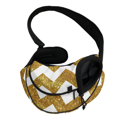 Gold And White Chevron Pattern Print Pet Sling Carrier
