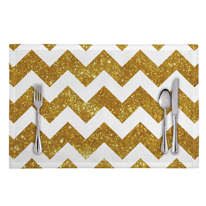 Gold And White Chevron Pattern Print Placemat