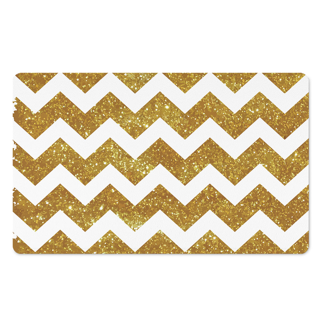 Gold And White Chevron Pattern Print Polyester Doormat