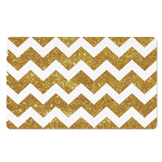 Gold And White Chevron Pattern Print Polyester Doormat