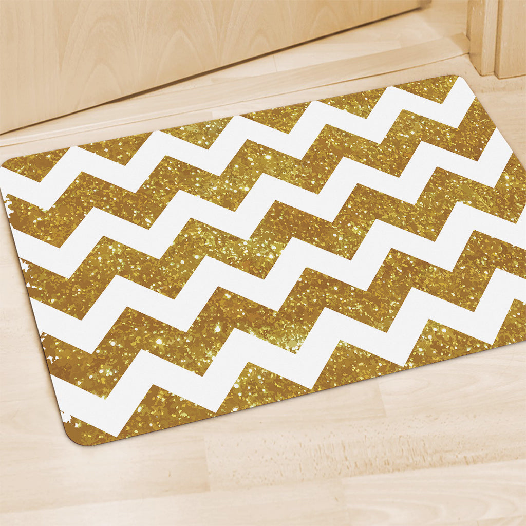 Gold And White Chevron Pattern Print Polyester Doormat