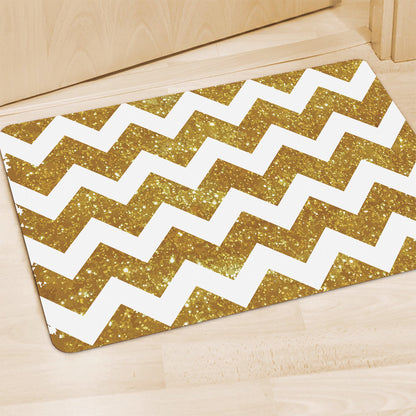 Gold And White Chevron Pattern Print Polyester Doormat