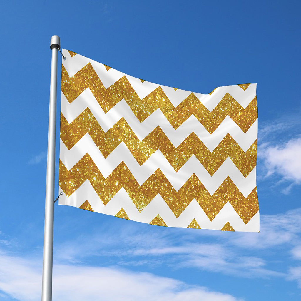 Gold And White Chevron Pattern Print Polyester Flag