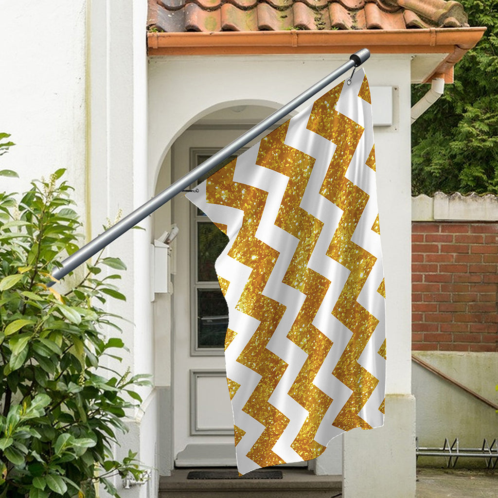 Gold And White Chevron Pattern Print Polyester Flag