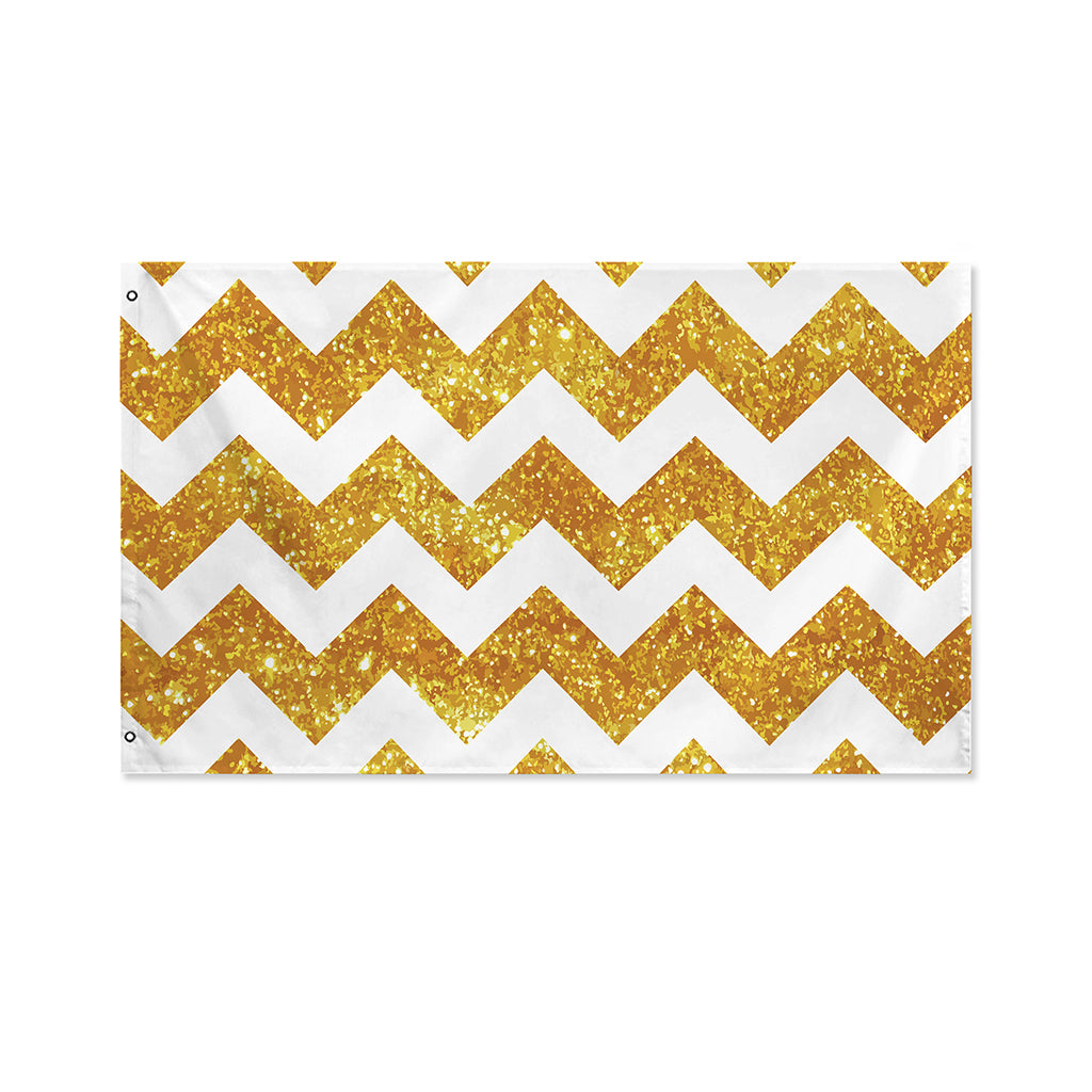 Gold And White Chevron Pattern Print Polyester Flag